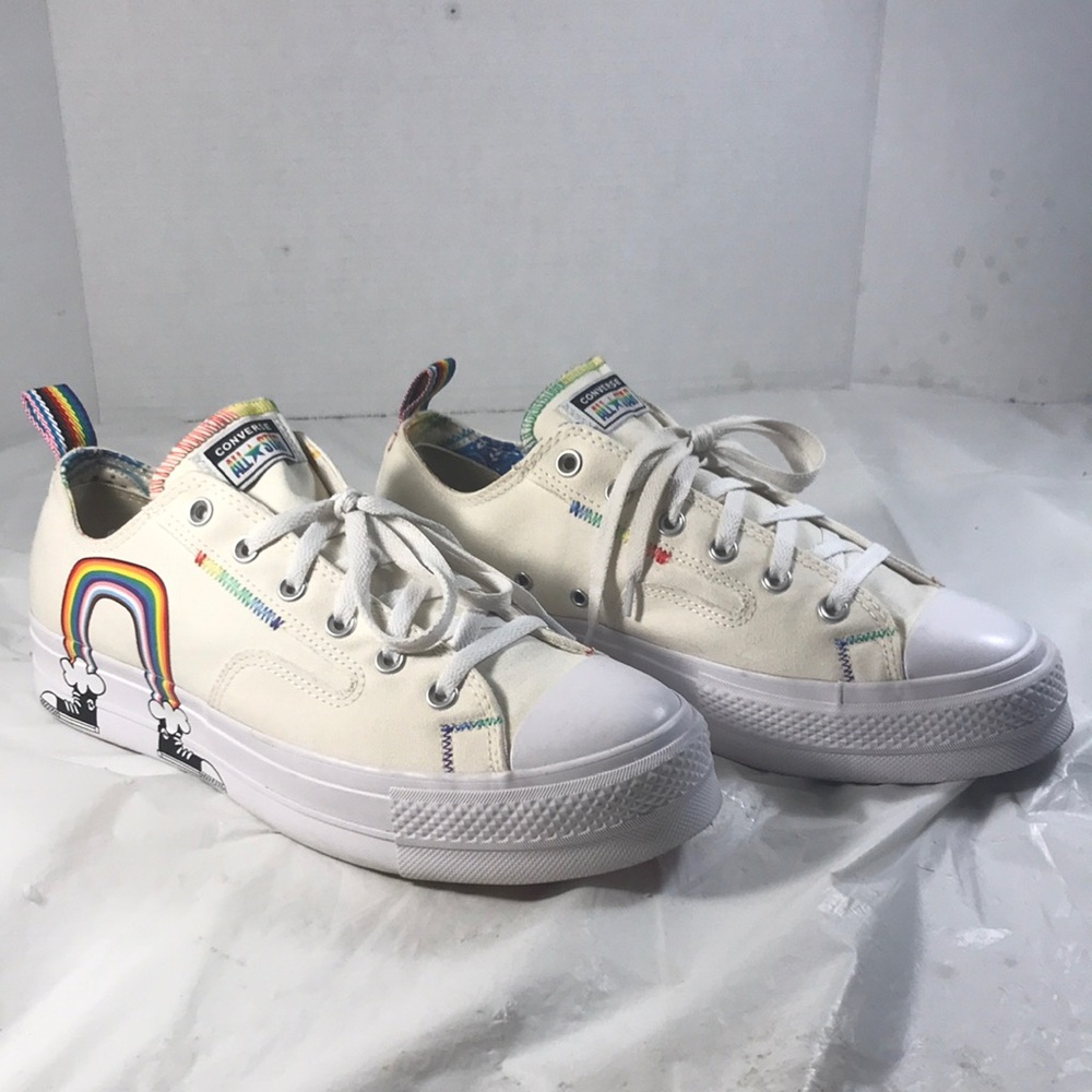 Converse Chuck Taylor All Star White Lift Platform Low Pride A02264C Unisex Shoe - Picture 1 of 9